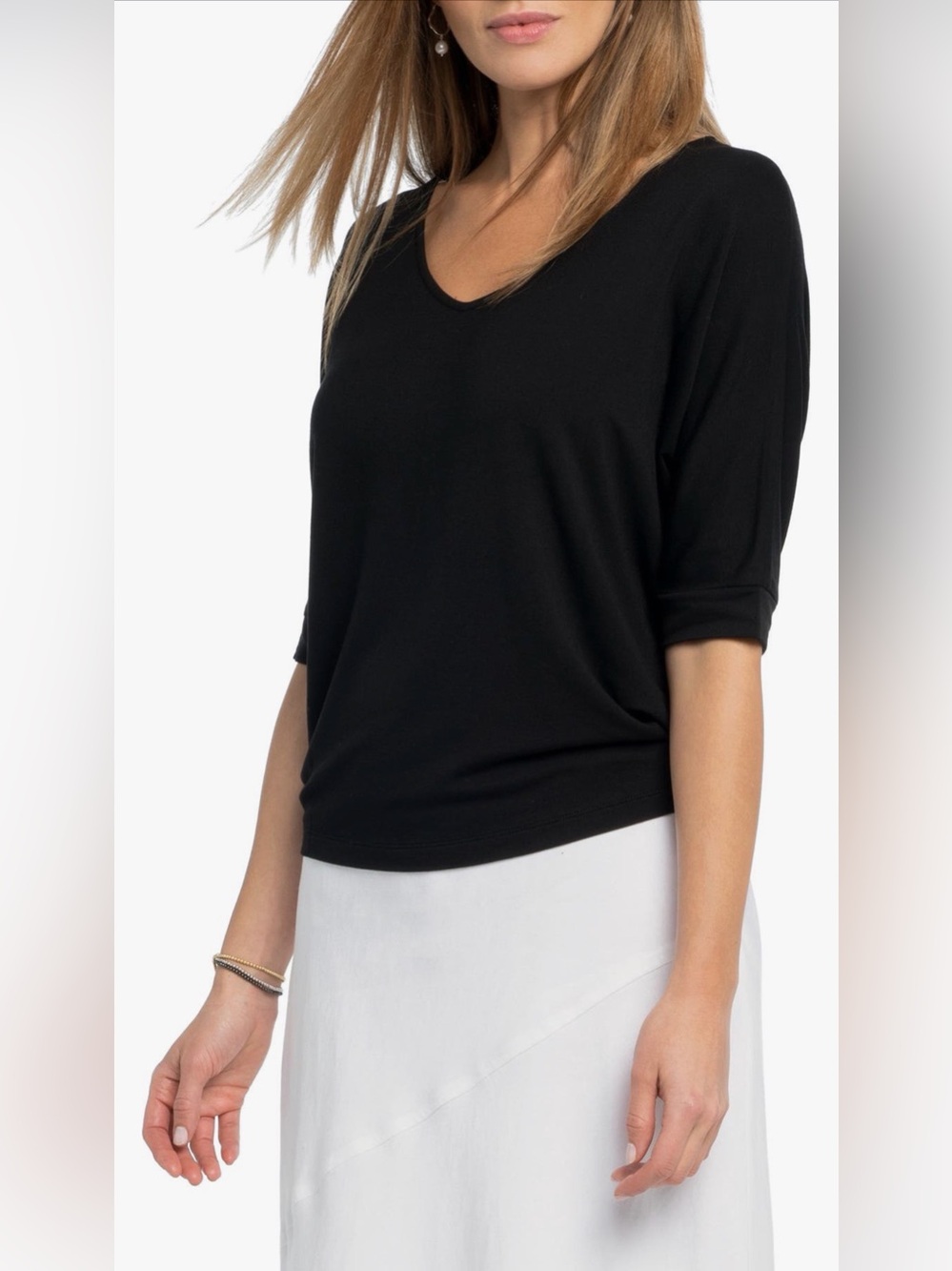 NIC+ZOE Black V-Neck Short Sleeve Top